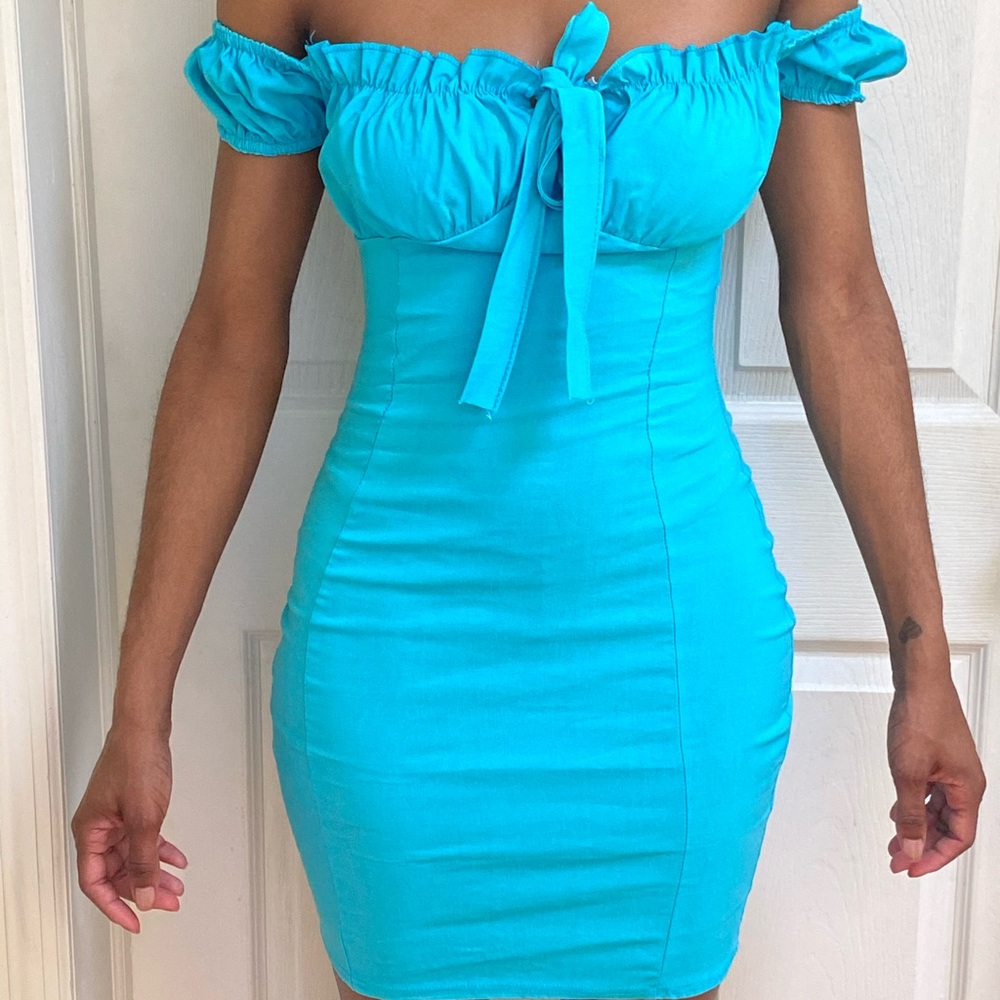 Fun blue off the shoulder mini dress